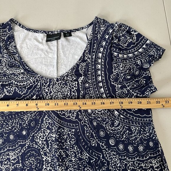 Cynthia Rowley Shift Dress 1X Navy Blue Paisley V Neck Knit Stretch - Picture 5 of 8